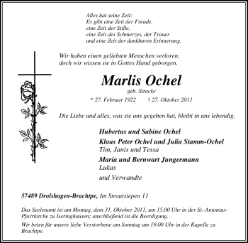 Traueranzeige von Marlis Ochel von Tageszeitung