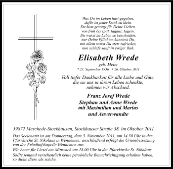 Traueranzeige von Elisabeth Wrede von Tageszeitung