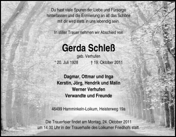 Traueranzeige von Gerda Schleß von Tageszeitung