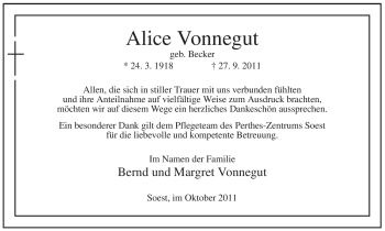 Traueranzeige von Alice Vonnegut von Tageszeitung