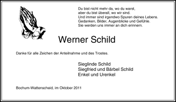 Traueranzeige von Werner Schild von Tageszeitung