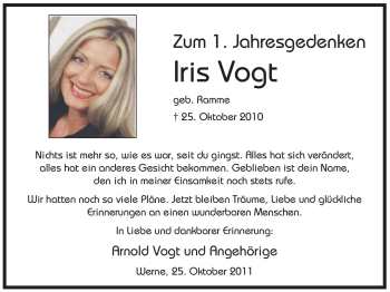 Traueranzeige von Iris Vogt von Tageszeitung