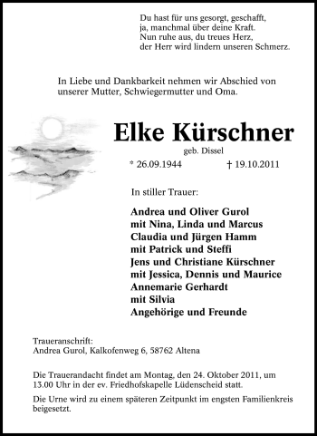 Traueranzeige von Elke Kürschner von Tageszeitung