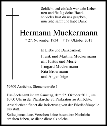 Traueranzeige von Hermann Muckermann von Tageszeitung
