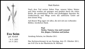 Traueranzeige von Eva Seim von Tageszeitung
