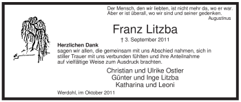 Traueranzeige von Franz Litzba von Tageszeitung