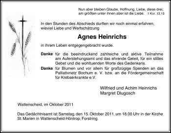 Traueranzeige von Agnes Heinrichs von Tageszeitung