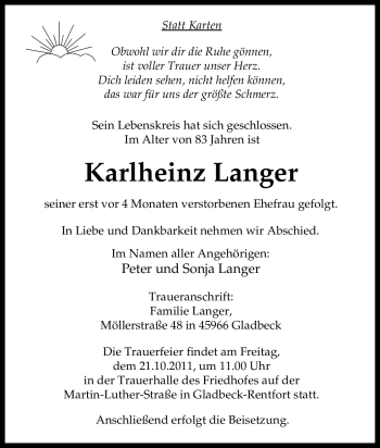 Traueranzeige von Karlheinz Langer von Tageszeitung