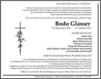 Traueranzeige von Bodo Glasser von Tageszeitung