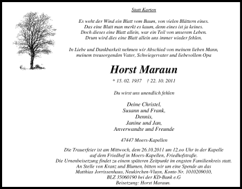 Traueranzeige von Horst Maraun von Tageszeitung