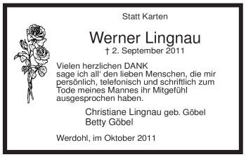 Traueranzeige von Werner Lingnau von Tageszeitung