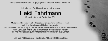 Traueranzeige von Heidi Fahrtmann von Tageszeitung