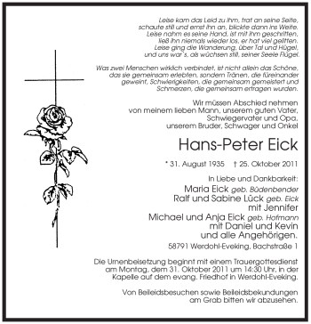 Traueranzeige von Hans-Peter Eick von Tageszeitung