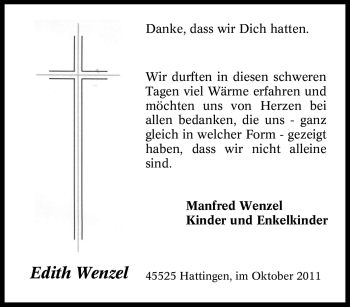 Traueranzeige von Edith Wenzel von Tageszeitung