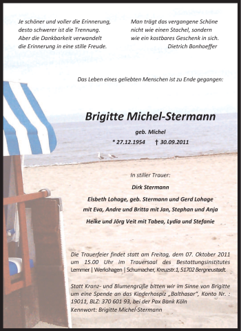 Traueranzeige von Brigitte Michel Stermann von Tageszeitung
