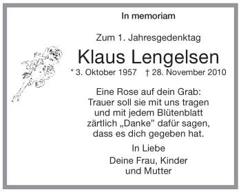 Traueranzeige von Klaus Lengelsen von Tageszeitung