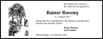 Traueranzeige von Rainer Borowy von Tageszeitung