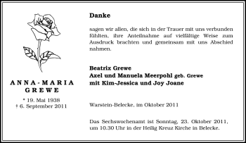 Traueranzeige von Anna-Maria Grewe von Tageszeitung