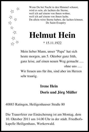 Traueranzeige von Helmut Hein von Tageszeitung
