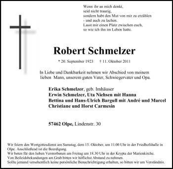 Traueranzeige von Robert Schmelzer von Tageszeitung