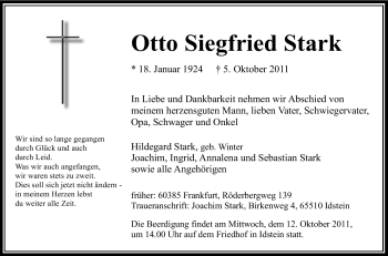 Traueranzeige von Otto Siegfried Stark von Tageszeitung