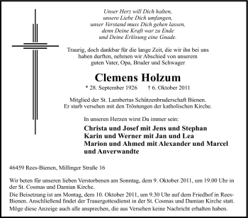 Traueranzeige von Clemens Holzum von Tageszeitung
