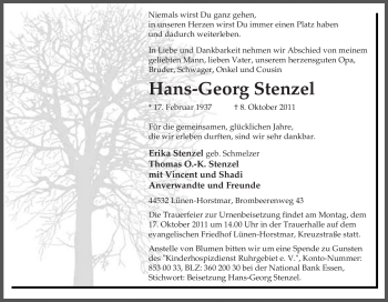 Traueranzeige von Hans-Georg Stenzel von Tageszeitung
