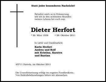 Traueranzeige von Dieter Herfort von Tageszeitung