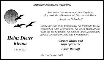 Traueranzeige von Heinz Dieter Kleina von Tageszeitung