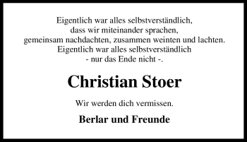 Traueranzeige von Christian Stoer von Tageszeitung