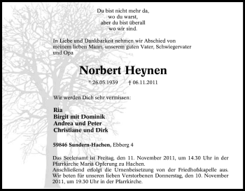 Traueranzeige von Norbert Heynen von Tageszeitung