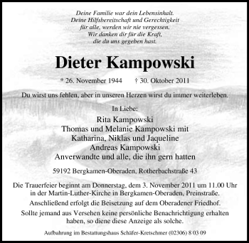 Traueranzeige von Dieter Kampowski von Tageszeitung
