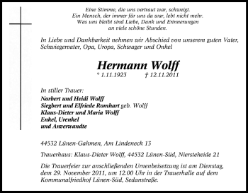Traueranzeige von Hermann Wolff von Tageszeitung