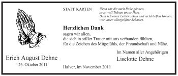 Traueranzeige von Erich August Dehne von Tageszeitung