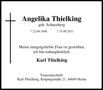 Traueranzeige von Angelika Thielking von Tageszeitung