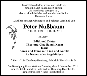 Traueranzeige von Peter Nußbaum von Tageszeitung