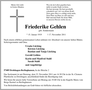 Traueranzeige von Friederike Gehlen von Tageszeitung