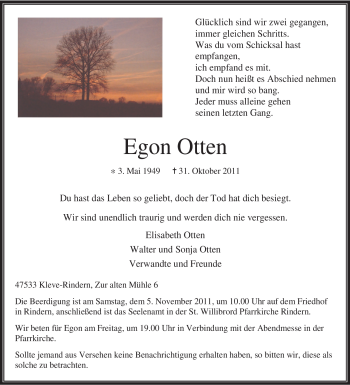 Traueranzeige von Egon Otten von Tageszeitung