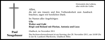Traueranzeige von Paul Neugebauer von Tageszeitung