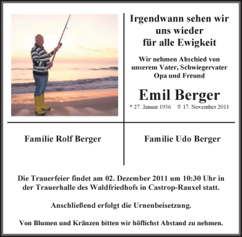 Traueranzeige von Emil Berger von Tageszeitung