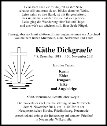 Traueranzeige von Käthe Dickgraefe von Tageszeitung