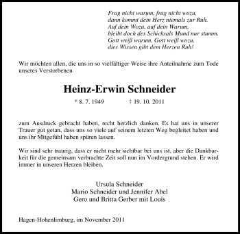 Traueranzeige von Heinz-Erwin Schneider von Tageszeitung