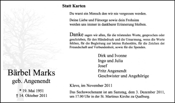 Traueranzeige von Bärbel Marks von Tageszeitung