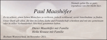 Traueranzeige von Paul Maashöfer von Tageszeitung