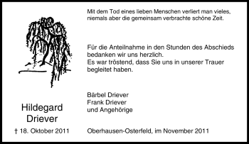 Traueranzeige von Hildegard Driever von Tageszeitung