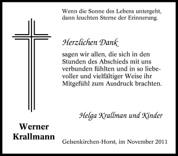 Traueranzeige von Werner Krallmann von Tageszeitung
