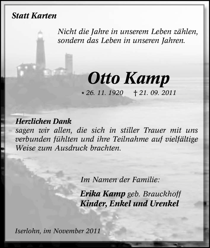 Traueranzeigen von Otto Kamp TrauerinNRW.de