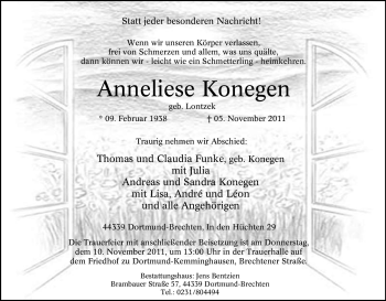 Traueranzeige von Anneliese Konegen von Tageszeitung