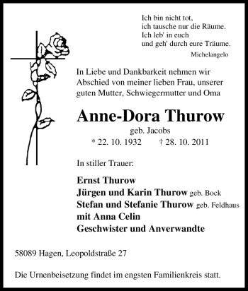 Traueranzeige von Anne-Dora Thurow von Tageszeitung