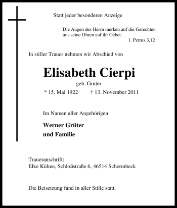 Traueranzeige von Elisabeth Cierpi von Tageszeitung